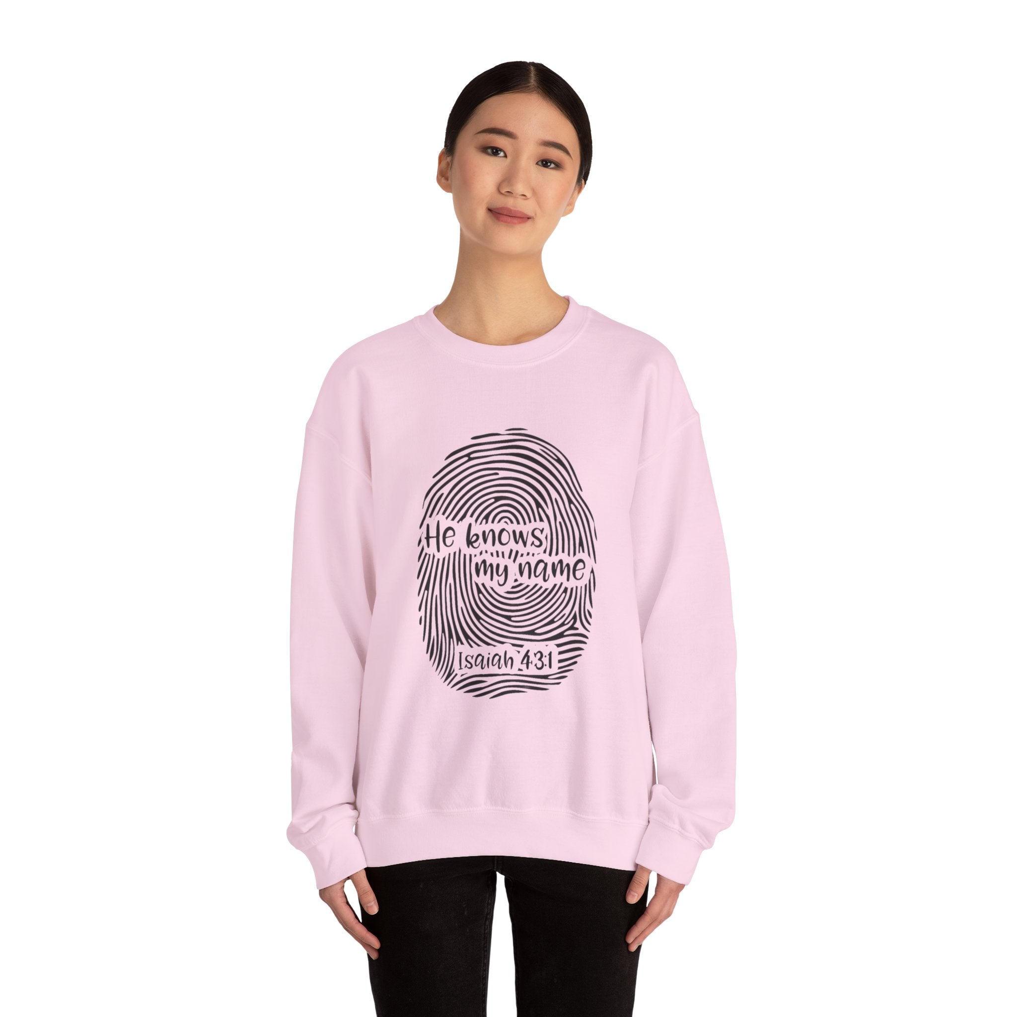 He Knows My Name fingerprint design Sweatshirt | Isaiah 43:1 faith pullover