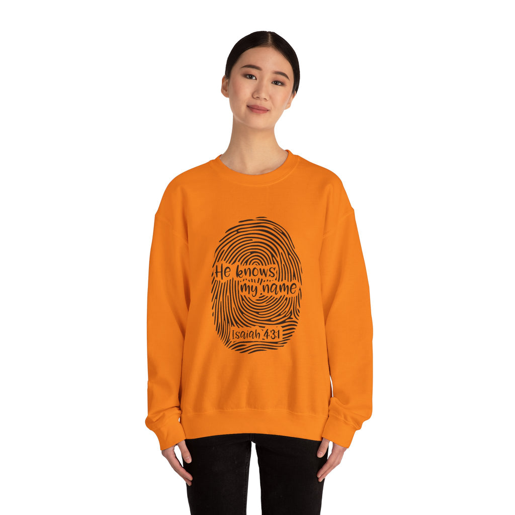 He Knows My Name fingerprint design Sweatshirt | Isaiah 43:1 faith pullover