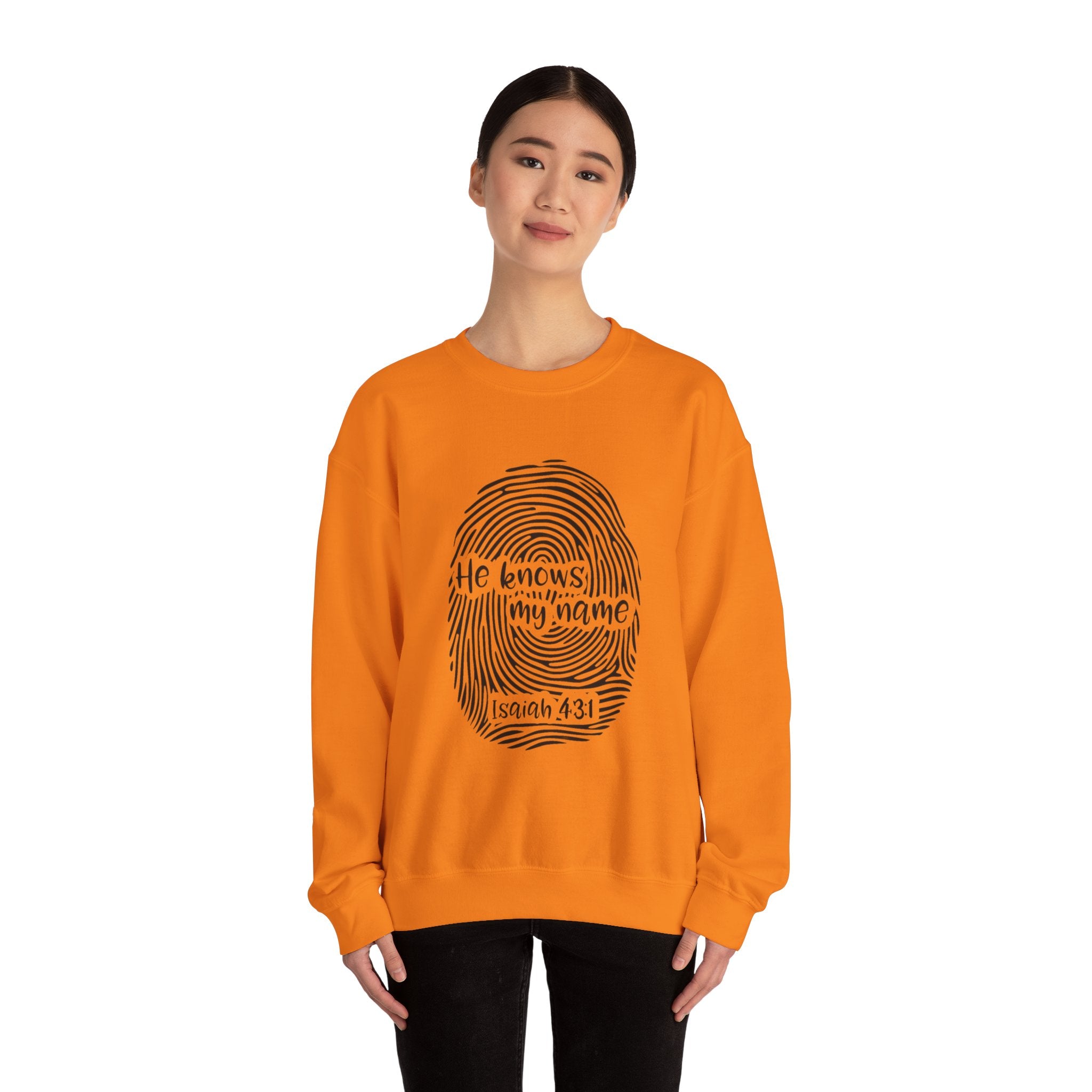 He Knows My Name fingerprint design Sweatshirt | Isaiah 43:1 faith pullover