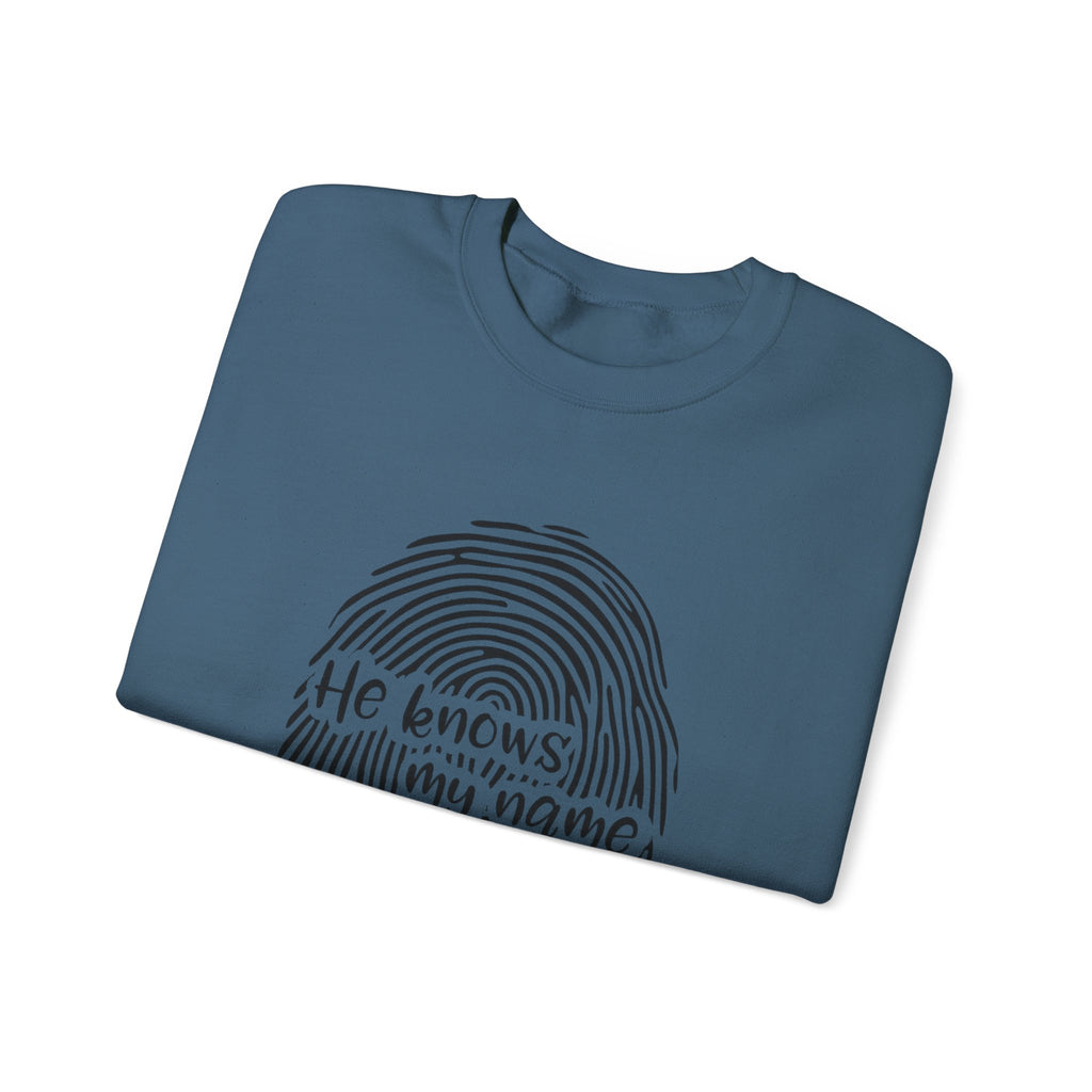 He Knows My Name fingerprint design Sweatshirt | Isaiah 43:1 faith pullover