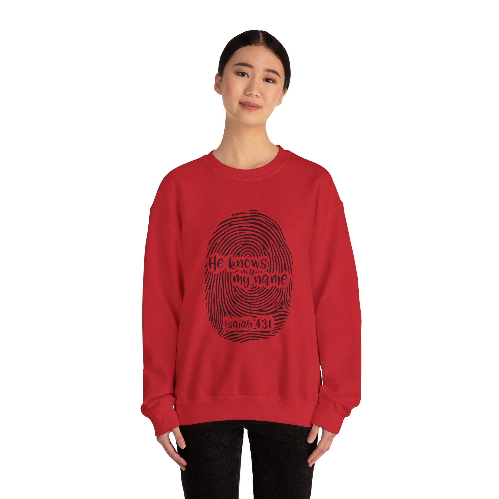 He Knows My Name fingerprint design Sweatshirt | Isaiah 43:1 faith pullover