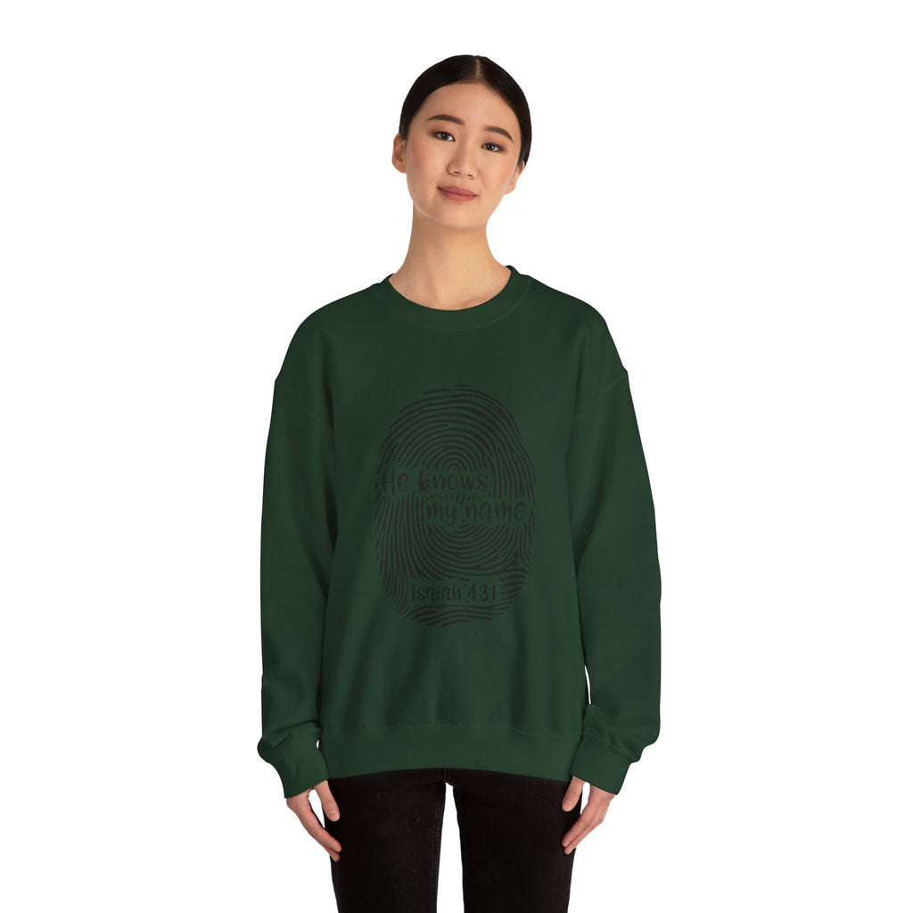 He Knows My Name fingerprint design Sweatshirt | Isaiah 43:1 faith pullover