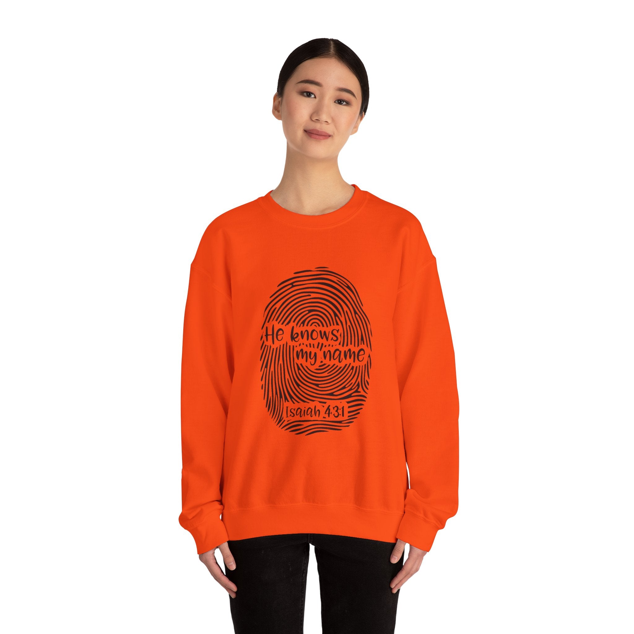 He Knows My Name fingerprint design Sweatshirt | Isaiah 43:1 faith pullover