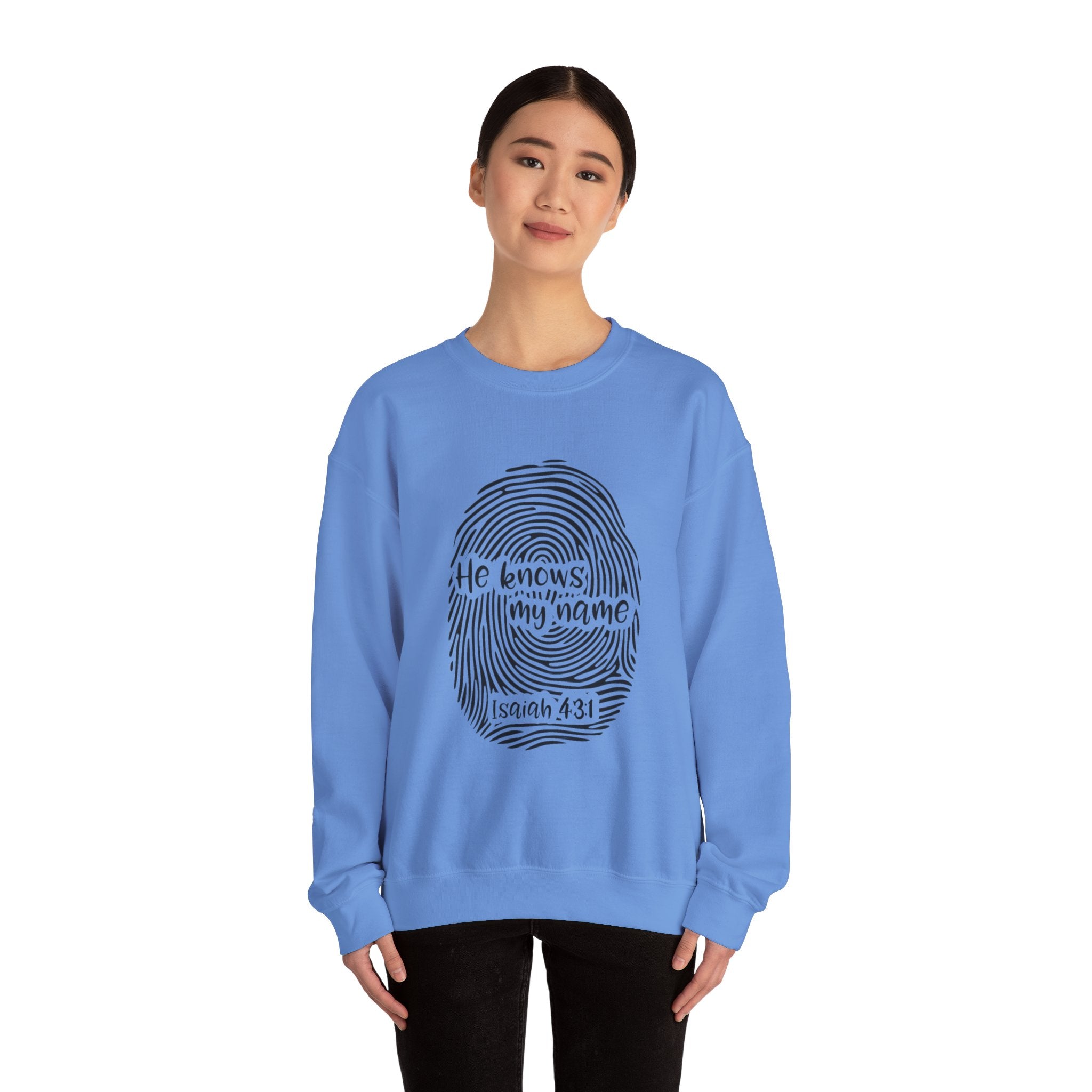 He Knows My Name fingerprint design Sweatshirt | Isaiah 43:1 faith pullover