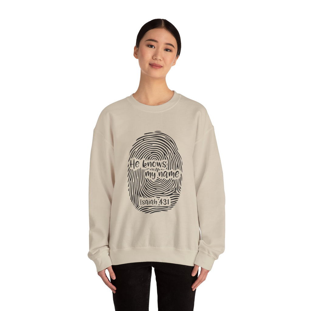 He Knows My Name fingerprint design Sweatshirt | Isaiah 43:1 faith pullover