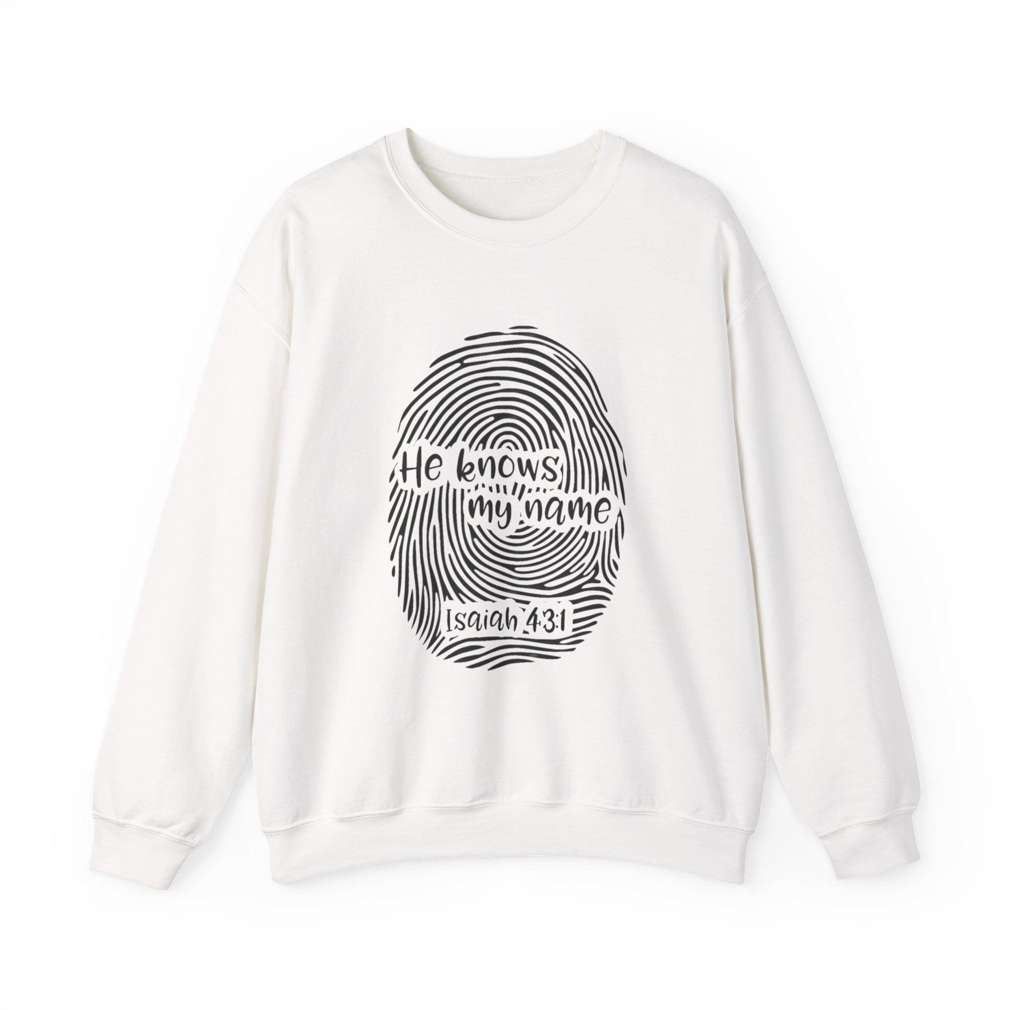 He Knows My Name fingerprint design Sweatshirt | Isaiah 43:1 faith pullover