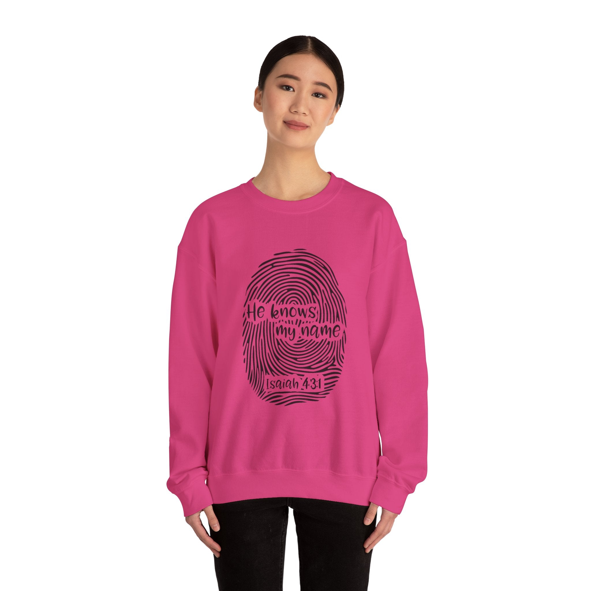 He Knows My Name fingerprint design Sweatshirt | Isaiah 43:1 faith pullover