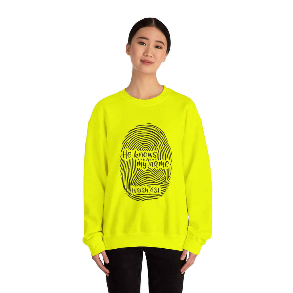 He Knows My Name fingerprint design Sweatshirt | Isaiah 43:1 faith pullover
