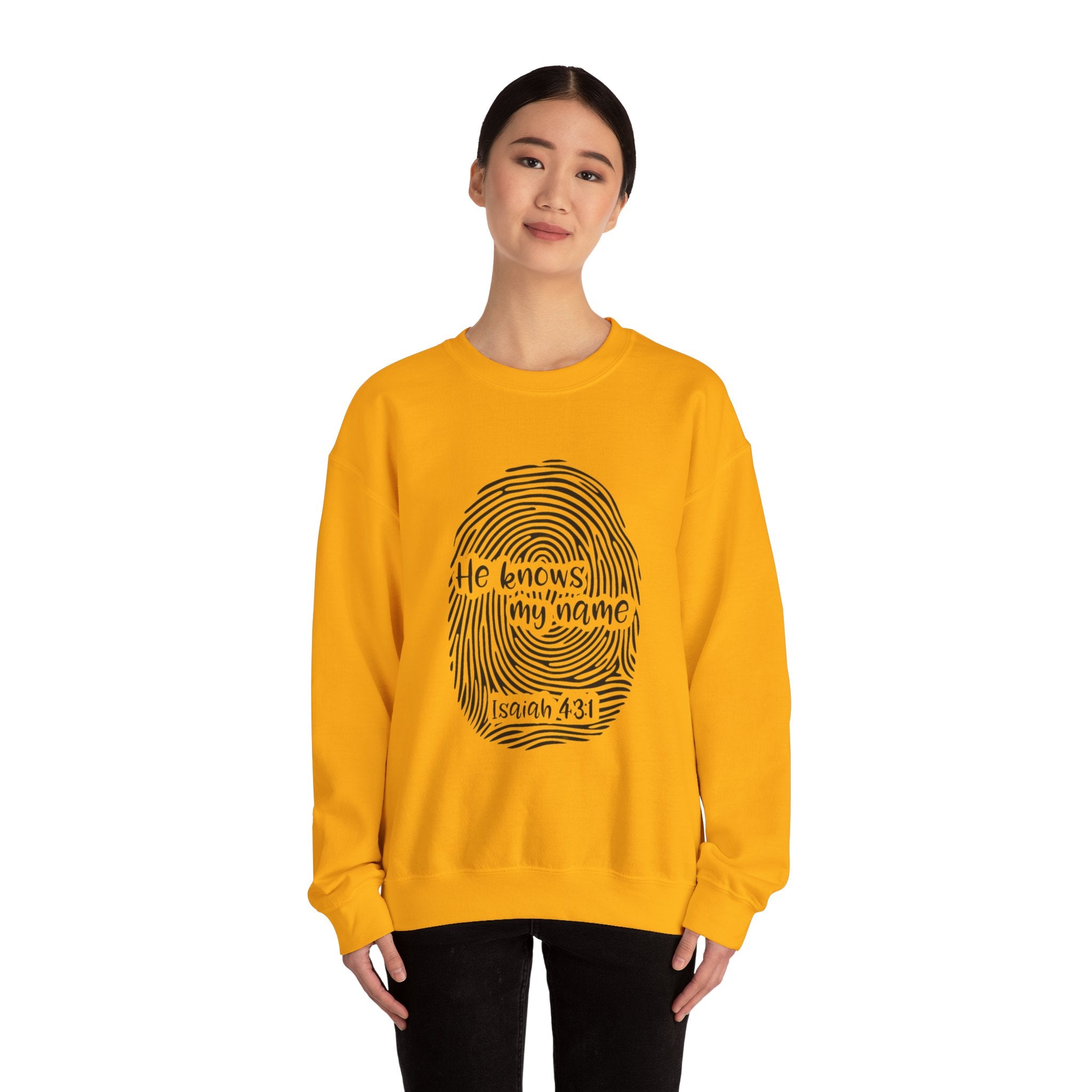 He Knows My Name fingerprint design Sweatshirt | Isaiah 43:1 faith pullover