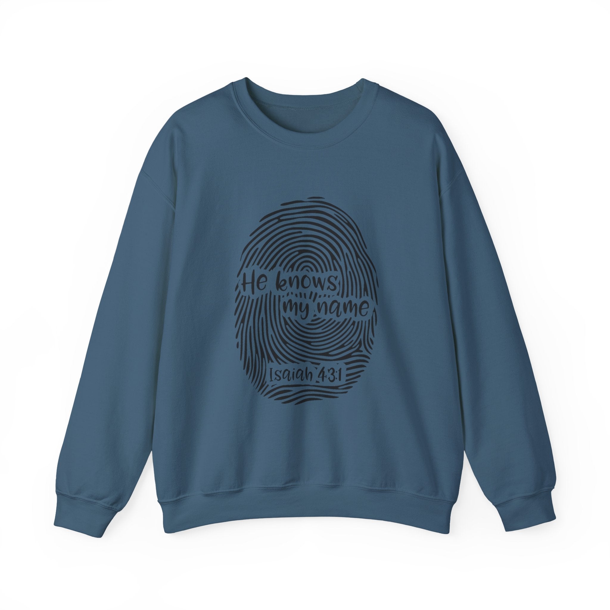 He Knows My Name fingerprint design Sweatshirt | Isaiah 43:1 faith pullover