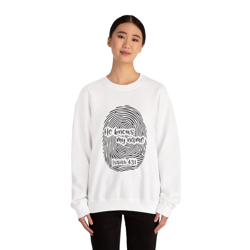 He Knows My Name fingerprint design Sweatshirt | Isaiah 43:1 faith pullover