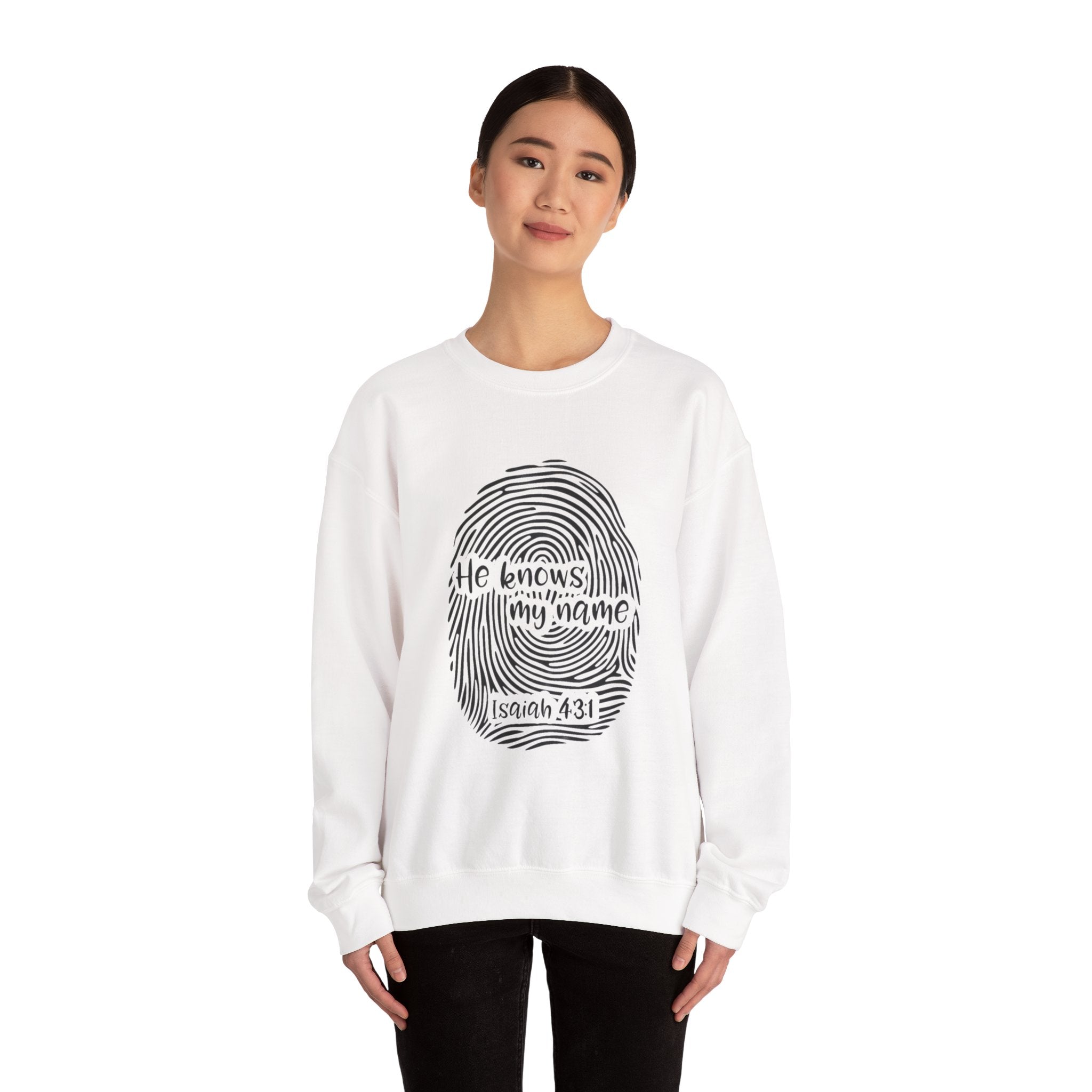 He Knows My Name fingerprint design Sweatshirt | Isaiah 43:1 faith pullover