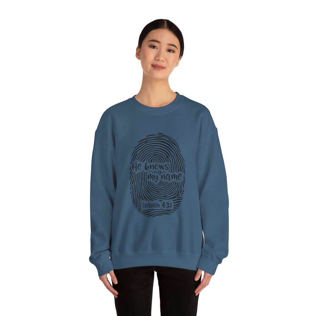 He Knows My Name fingerprint design Sweatshirt | Isaiah 43:1 faith pullover
