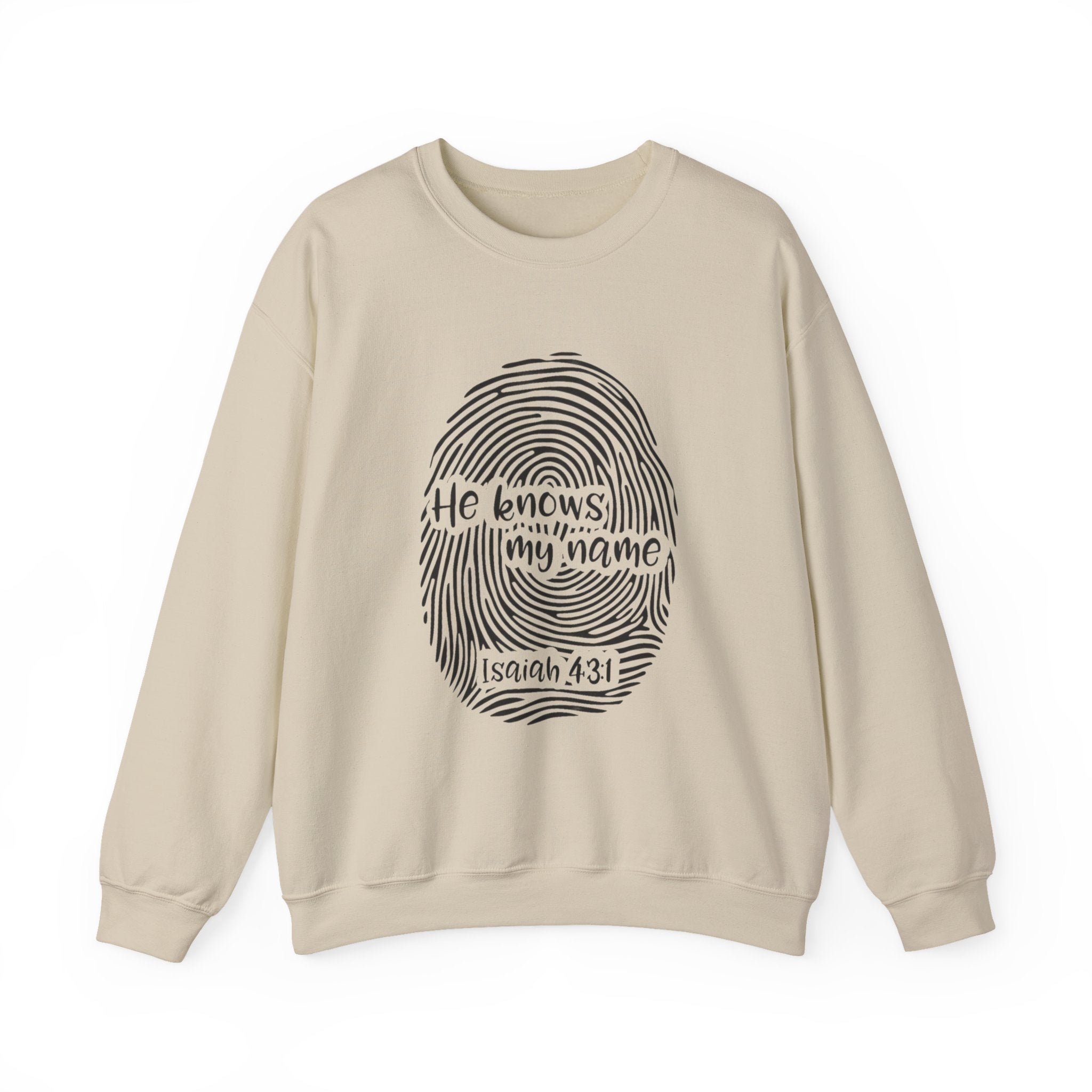 He Knows My Name fingerprint design Sweatshirt | Isaiah 43:1 faith pullover
