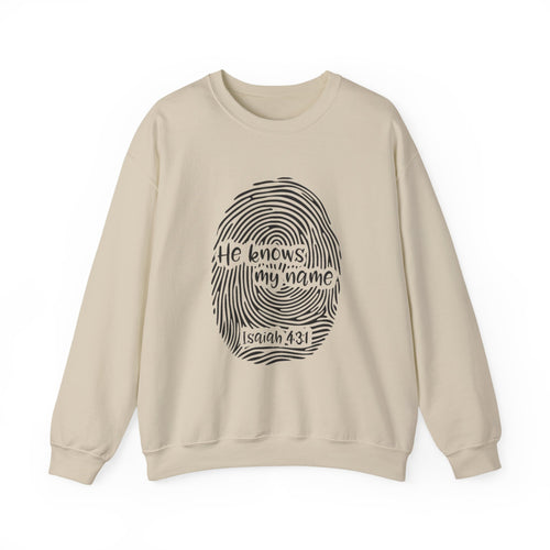 He Knows My Name fingerprint design Sweatshirt | Isaiah 43:1 faith pullover