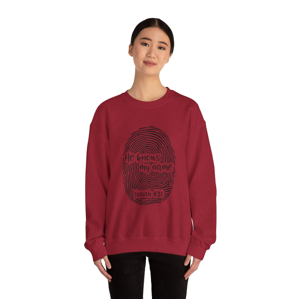 He Knows My Name fingerprint design Sweatshirt | Isaiah 43:1 faith pullover