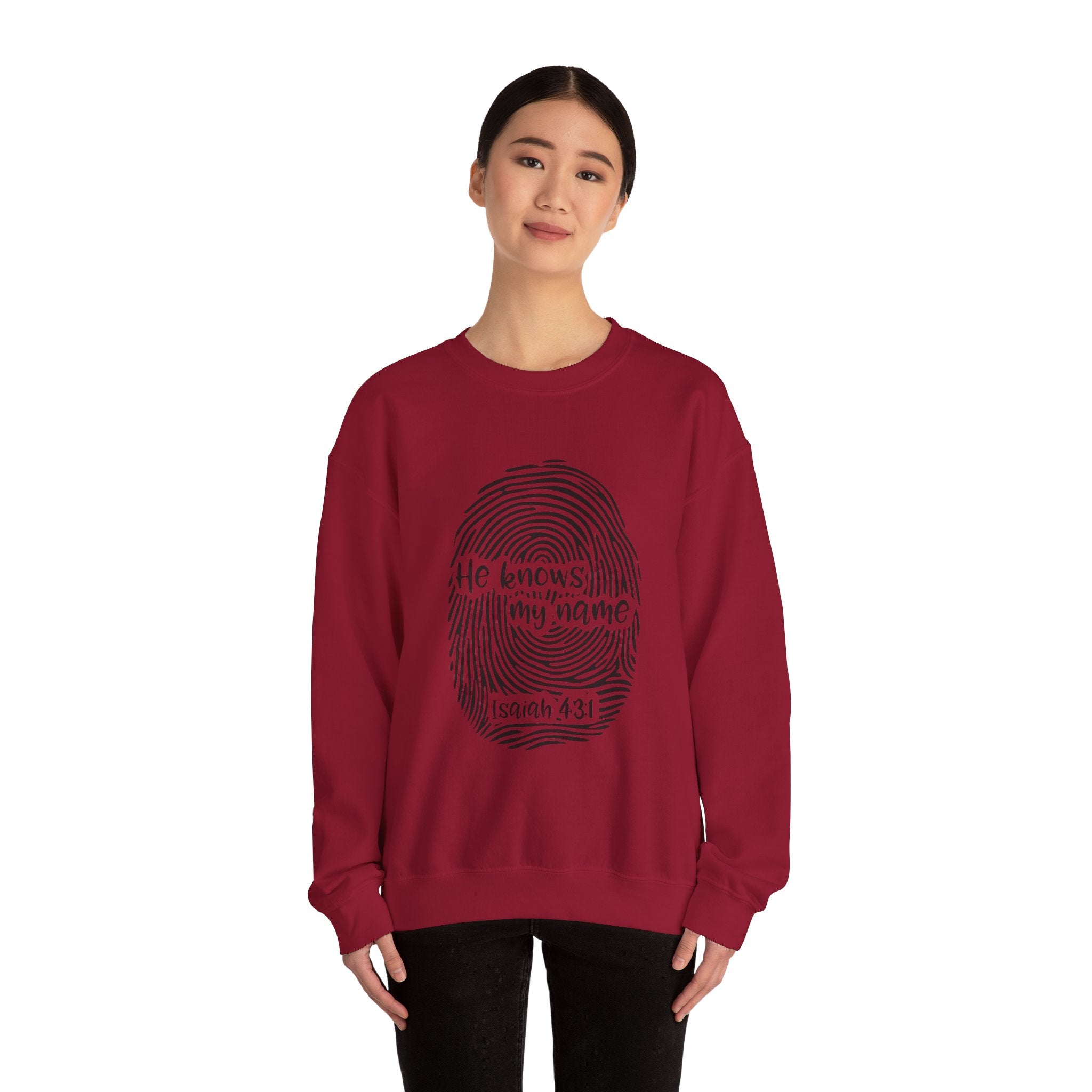 He Knows My Name fingerprint design Sweatshirt | Isaiah 43:1 faith pullover